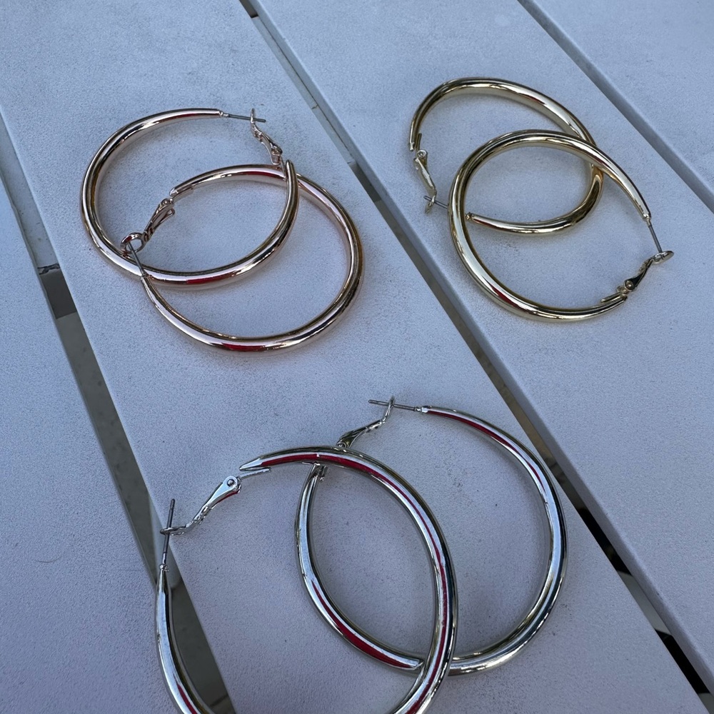 Lane Bryant Gold, Silver, and Rose Gold Hoop Earrings - Picture 2 of 6
